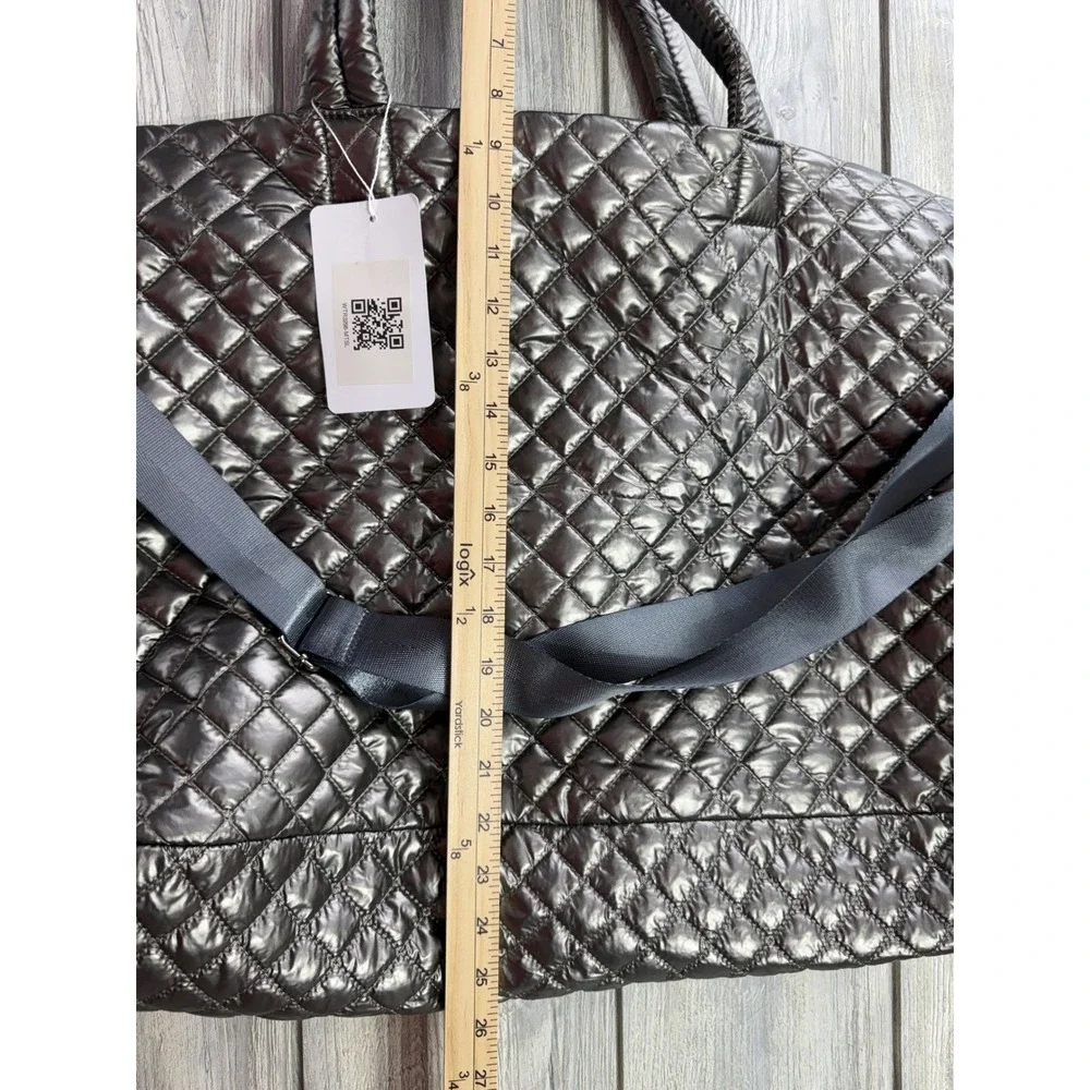 Marleylilly Quilted Weekender Bag Metallic Gunmetal Gray Puffer Travel Tote NWT